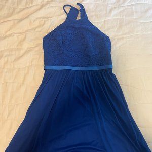 David's Bridal Floral Lace High Neck Short Dress - Horizon Blue - Size 8